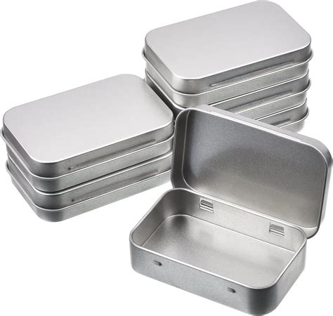 metal rectangle box with lift off lid|silver tin box with lid.